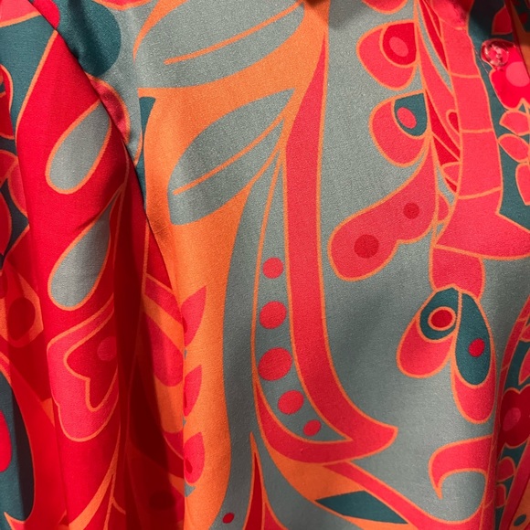 Vibrant Hot Pink, Teal, Light Blue Floral Women's Top Size L - Picture 6 of 8